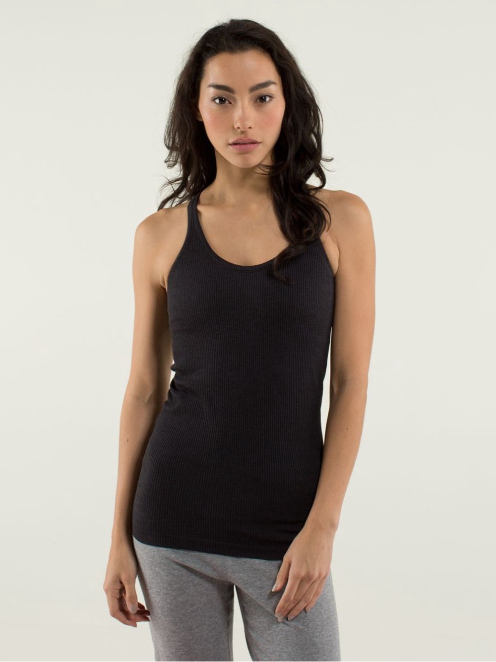 Lululemon Ebb to street heathered black ribbed tank top